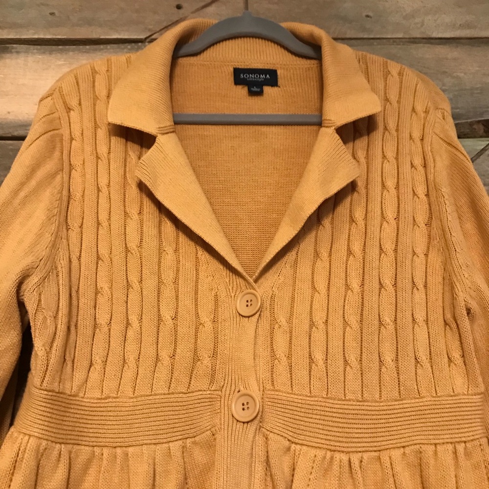 Sonoma mustard yellow buttoned knit sweater - Picture 2 of 5